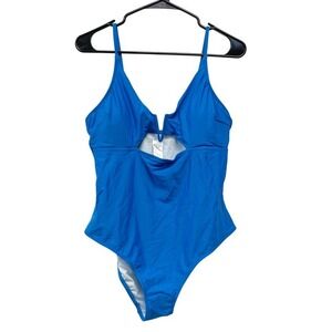 Cupshe Women's Recycled Skydiver V Wire Cutout One‎ Piece Swimsuit Blue Large